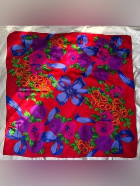 Vintage Liz Claiborne Multi-Color & Floral Silk Square 100 Percent Silk Scarf